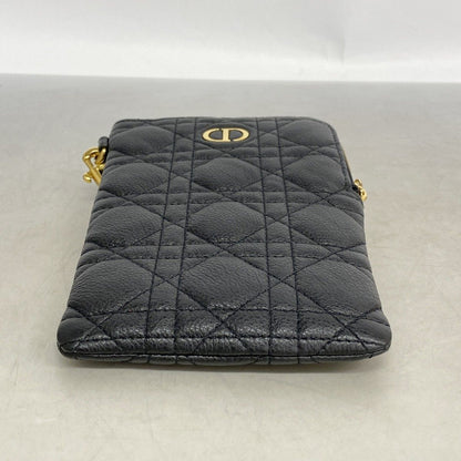 Dior Pochette Cannage Leather Black Gold Handbag
