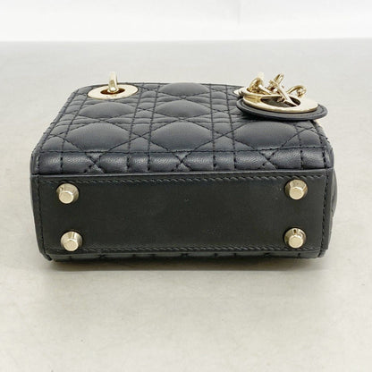 Dior Handbag Cannage Lady Leather Black Champagne Gold