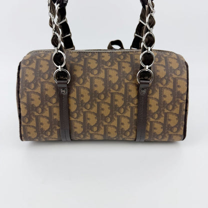 Dior Trotter Flower Charm Handbag Leather Brown Silver Vintage