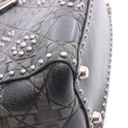 Dior Handbag Lady Dior 2-Way Black Khaki Leather Lady Dior Studs Tote