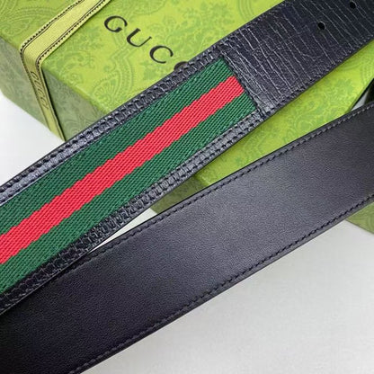 GG BELT DOUBLE BLACK G BUCKLE CANVAS FABRIC WIRE 3.8CM