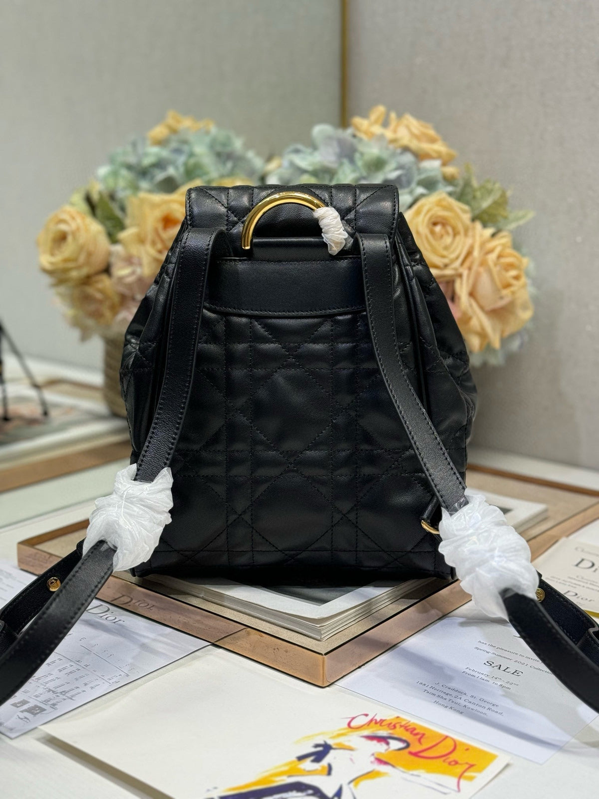 CD Caro Medium Size Backpack Black Sheepskin  23 x 26.7 x 12.5 cm