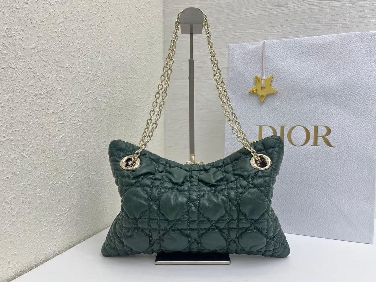 CD Small Cannage Quilted Tote Bag Deep Teal Cowhide 158910
