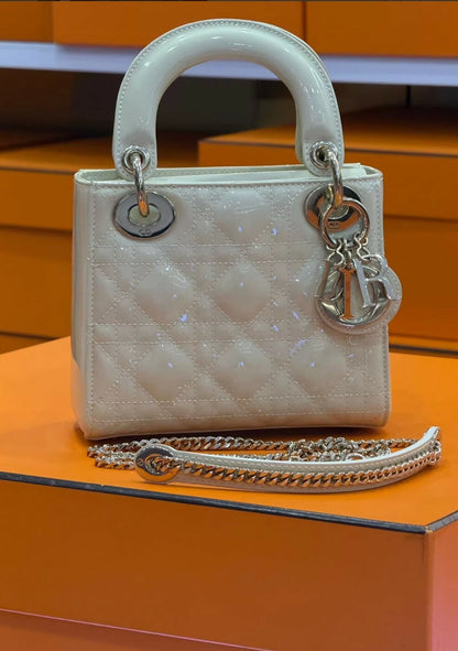 Christian Dior Beige Parent Leather small Lady Dior Bag