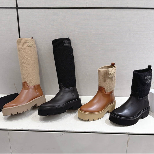 Celine 2026 Chunky Knit Sock Boots Leather 101099