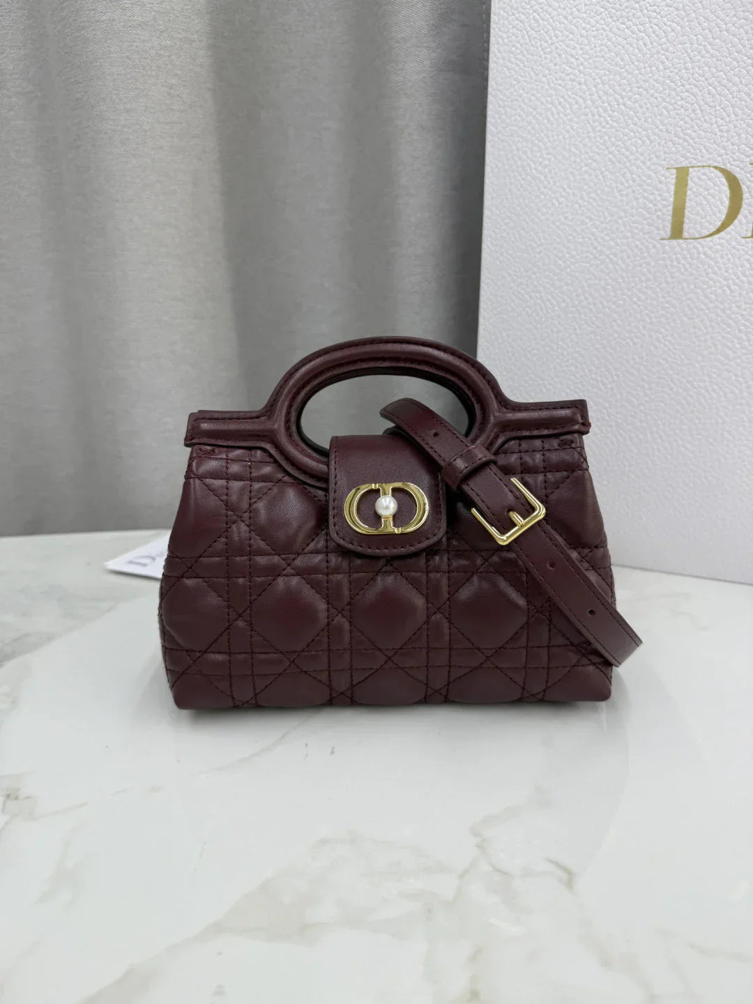 Dior 2026 Jolie Top Handle Mini Chain Handbag 18.5cm Grained Calfskin