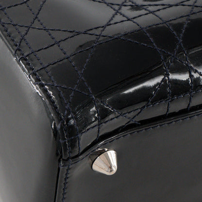 DIOR - Vintage black patent cannage leather Lady Dior Large handbag
