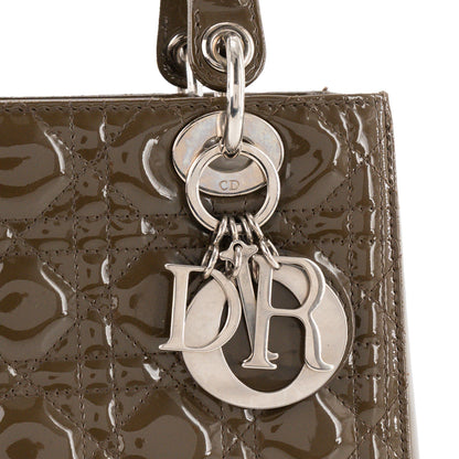 DIOR - Lady Dior medium Dior handbag in brown cannage patent leather