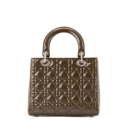 DIOR - Lady Dior medium Dior handbag in brown cannage patent leather