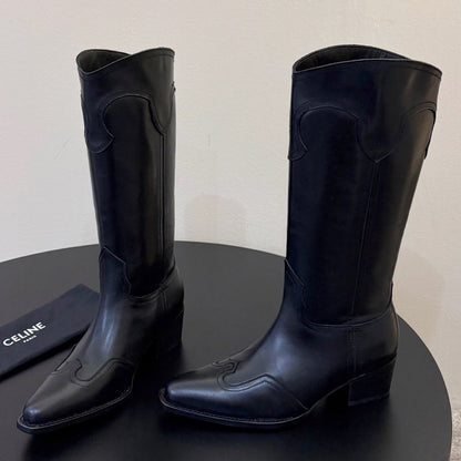 Celine 2026 Embroidered Mid-Calf Boots 50mm Calfskin Suede 104856