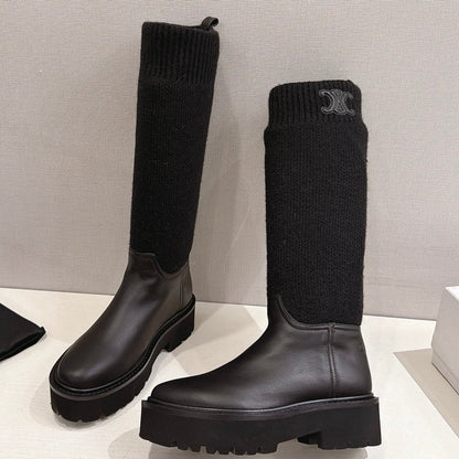 Celine 2026 Chunky Knit Sock Boots Leather 101099
