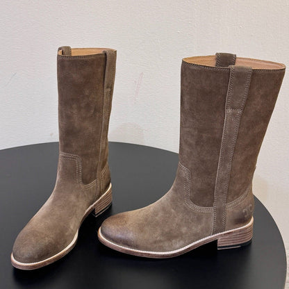 Celine 2026 Knee-High Pull-On Boots Calfskin Suede 104481