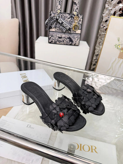 CD 26s Floral High Heel Slippers 60 Genuine Leather 684629