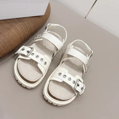 CD 26A Platform Sandal Two Tone Canvas Cowhide Silver Buckle