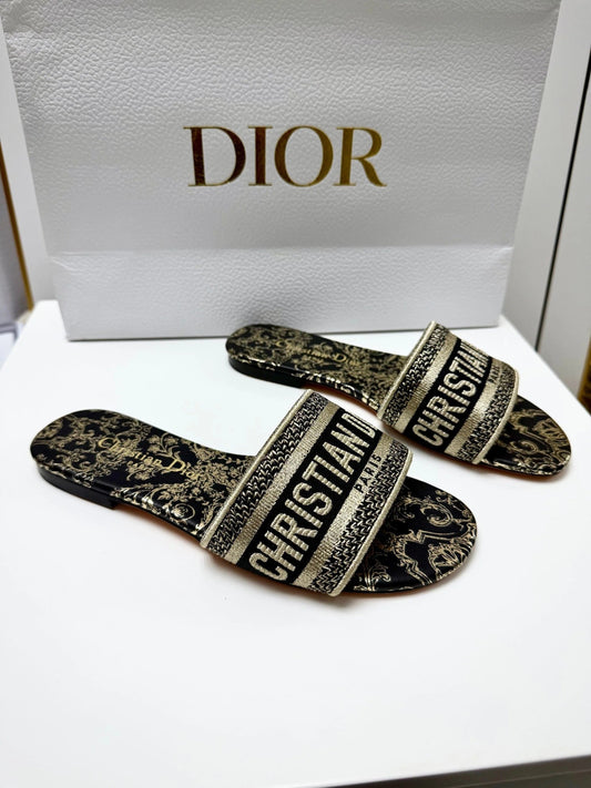 CD 26s Embroidered Sandals White Gold Genuine Leather 683023
