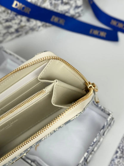 Dior 2026 Montaigne Voyageur Slim Wallet 20cm Blue Demin Fabric