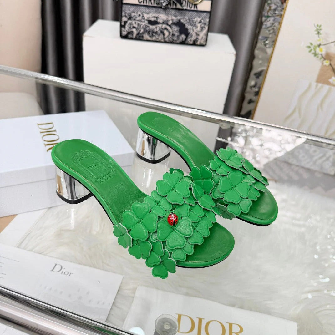 CD 26s Floral High Heel Slippers 60 Genuine Leather 684629