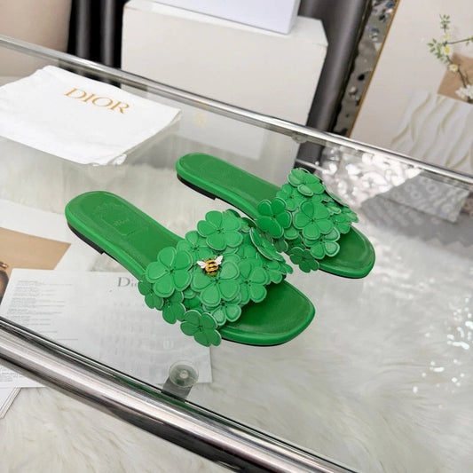 CD 26s Floral Flat Slippers Genuine Leather