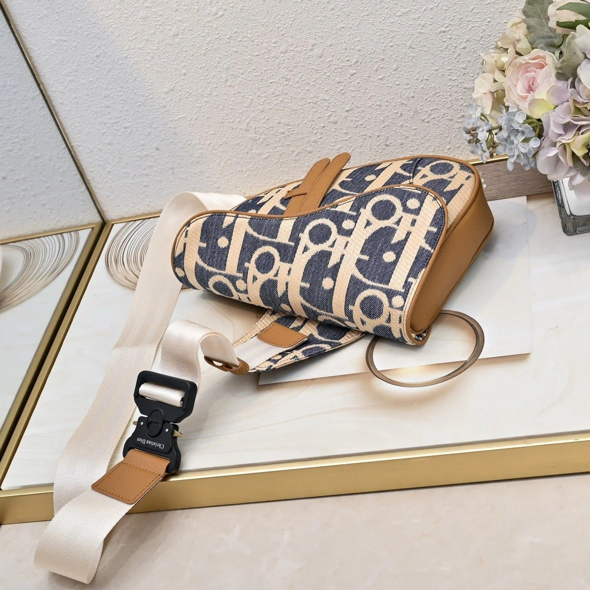 Dior 2026 Saddle Oblique Bag 28.6cm Blue Brown Denim Calfskin