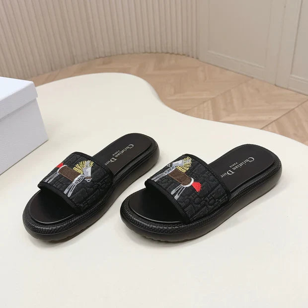 CD 26s Slippers Black Canvas Lambskin 643805