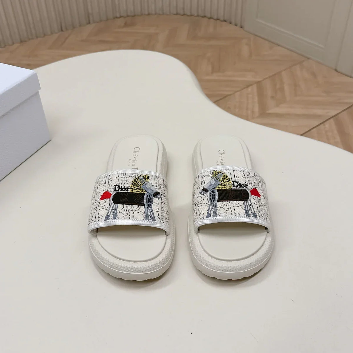 CD 26s Slippers White Canvas Lambskin 643806