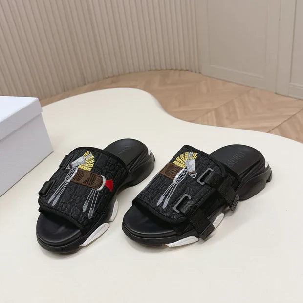 CD 26s Platform Slippers 35 Black Canvas Lambskin 643808