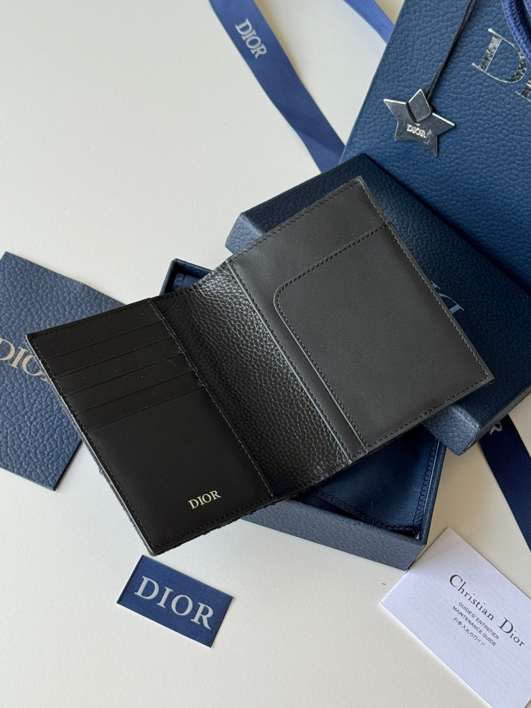 CD Oblique Passport Holder Black Jacquard Cowhide