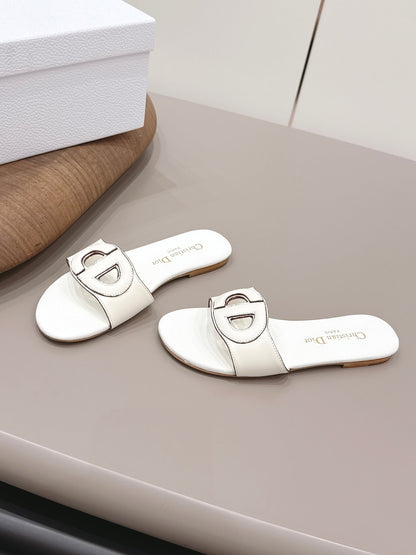 CD 26s Round-Toe Slide Sandals White Calfskin 738240