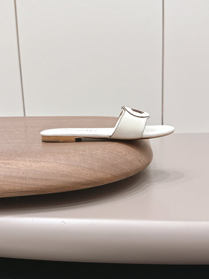 CD 26s Round-Toe Slide Sandals White Calfskin 738240