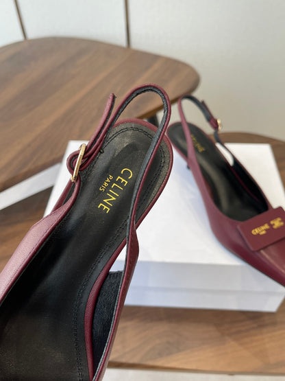 Celine 26  Pointed-Toe Slingback Burgundy Sheepskin 624683