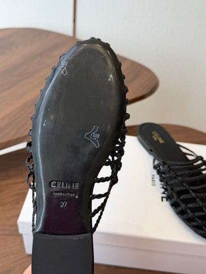 Celine 2026 Braided Strap Mule Leather 102348