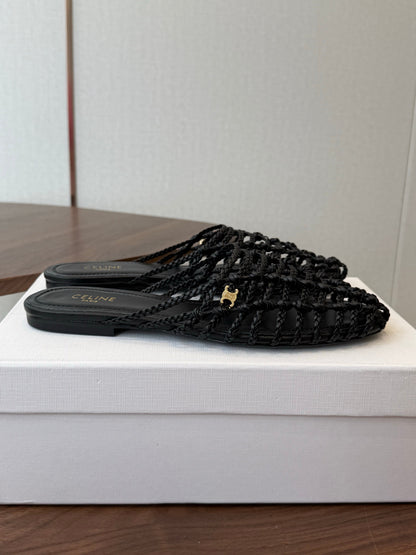 Celine 2026 Braided Strap Mule Leather 102348