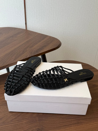 Celine 2026 Braided Strap Mule Leather 102348