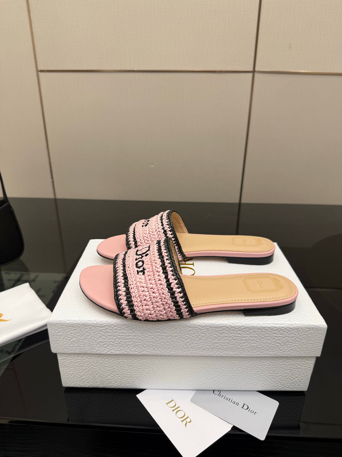 CD Dioriviera Woven Slides Pink Fabric Goatskin 828259