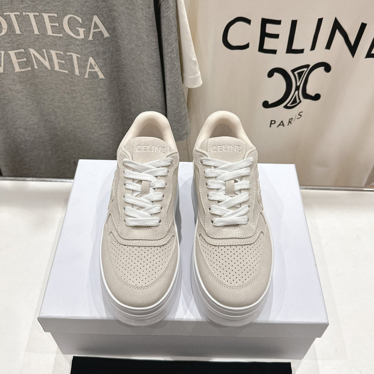 CELINE 25C SNEAKERS WITH WEDGE BEIGE SUEDE 236766