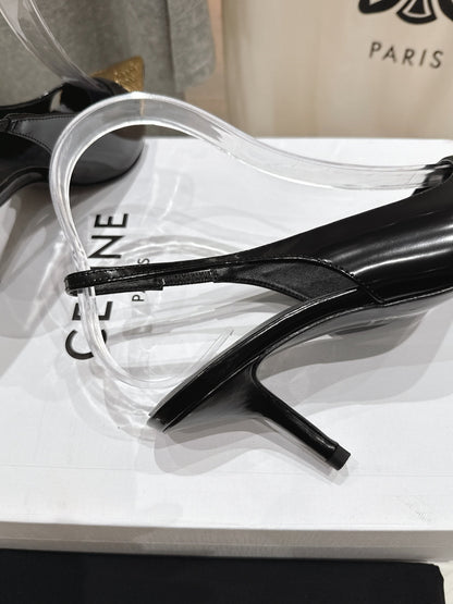 Celine 25C Slingback Pump Black mix Gold Sheepskin 236771