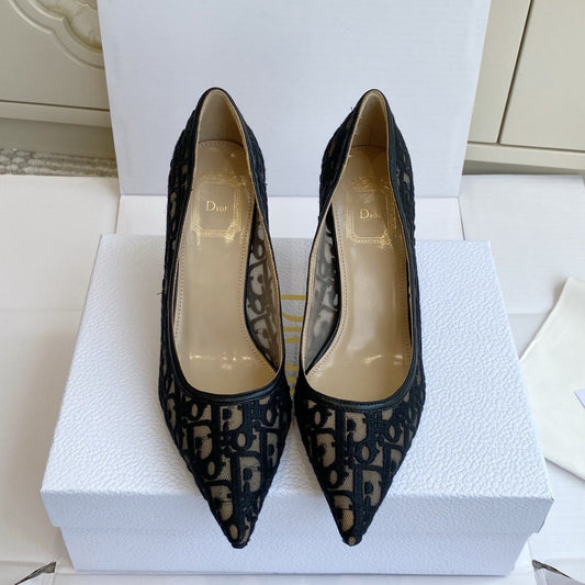 CD 26s Adioable Pump 8cm Monogram Black Beige Mesh Lambskin 909642