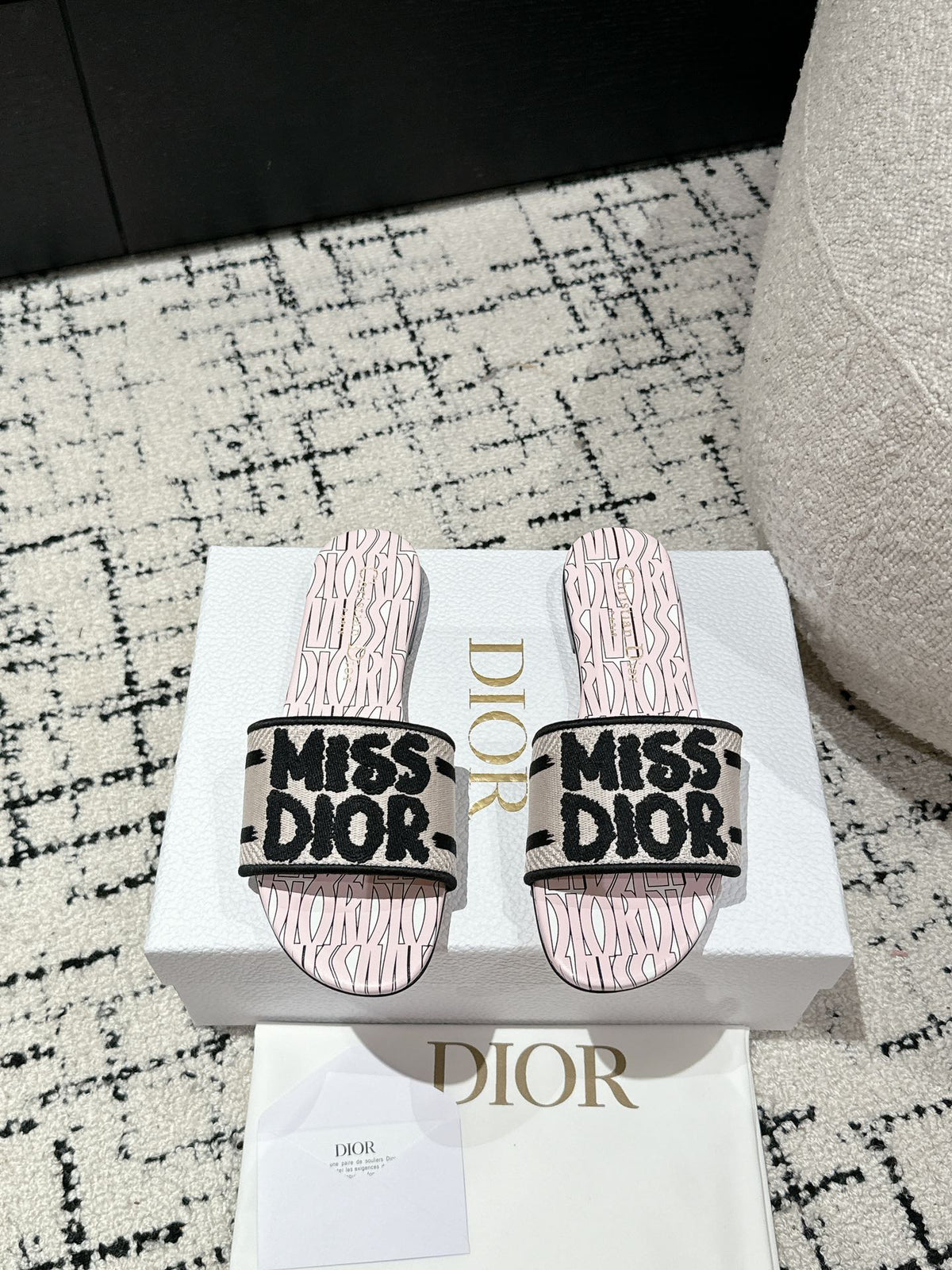 CD Dway Slide Pink Mix Black Embroidered Cotton