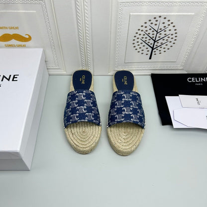 NEW FLAT FISHERMAN SLIPPERS NAVY BLUE COTTON CANVAS