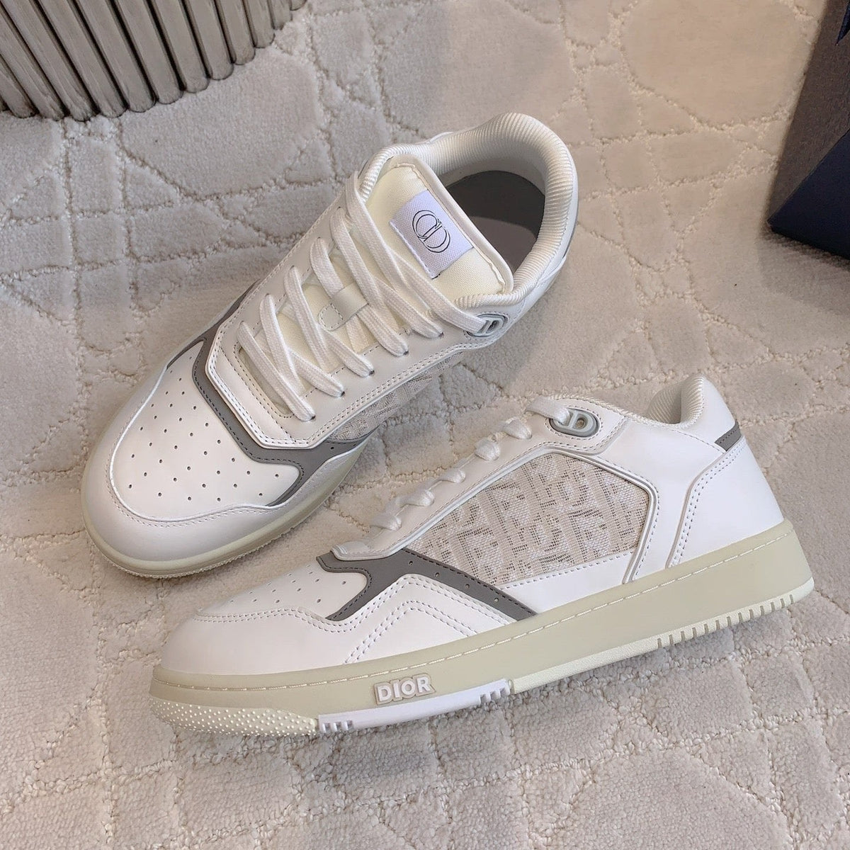 CD B27 Low-Top Sneaker White Mix Beige Grey Print Calfskin And Canvas