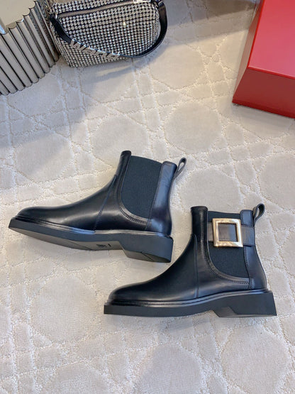CD Vivie Roger Chelsea Ankle Boots Plain Black Cowhide