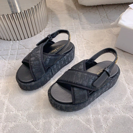CD 26s Platform Sandals 65 Black Canvas Lambskin 644286