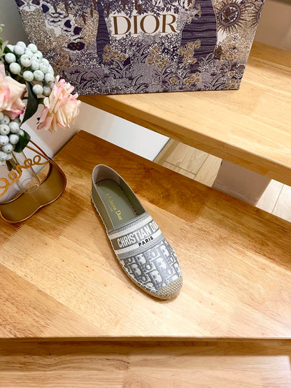 CD Granville Espadrille Grey Beige Oblique Jacquard Fabric And Calfskin