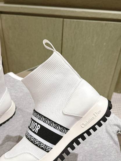 CD High-Top Sneaker 40mm White Stretch Wool And Lambskin