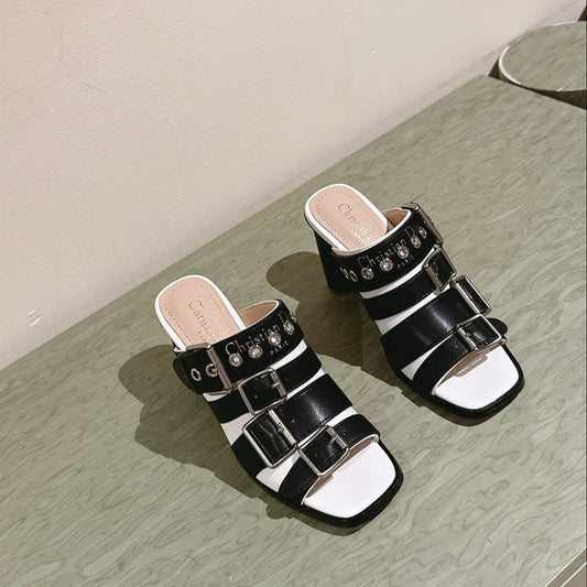 CD 26s High Heel Sandal 65 Black White Lambskin 661542