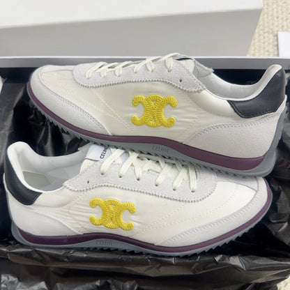 Celine 2026 Racer Sneakers Gray White Suede Fabric 103346