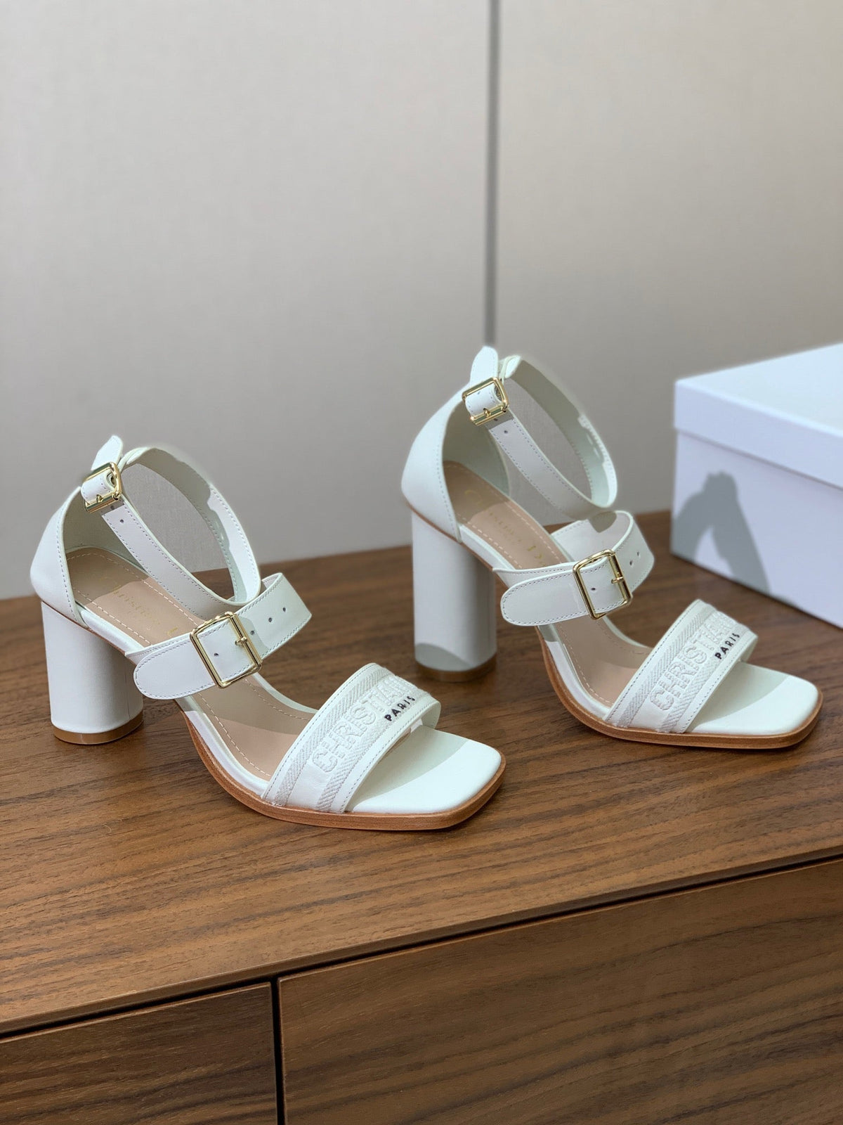 CD J'Adior High-Heel Sandals 8cm White Cowhide Canvas 793127