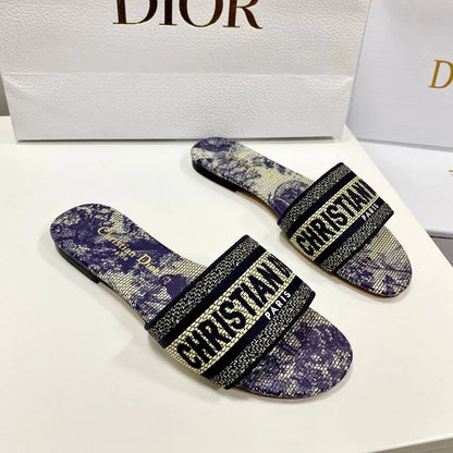 CD 26s Embroidered Sandals Purple Beige Black Canvas Leather 683016