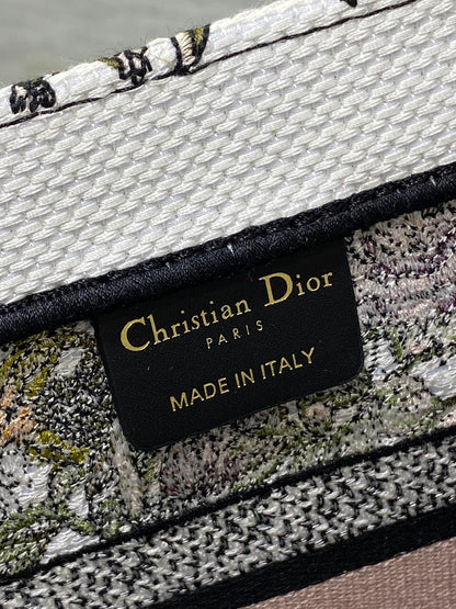 CD Small Dior Book Tote Full Floral Motif White Pink Cotton
