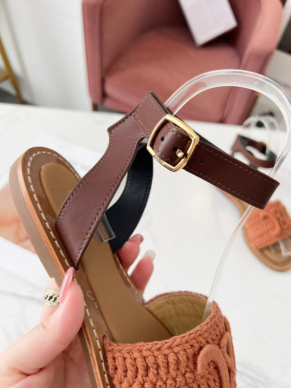 Celine 25C Lympia Sandal Melon Orange Fabric with Calfskin 238174